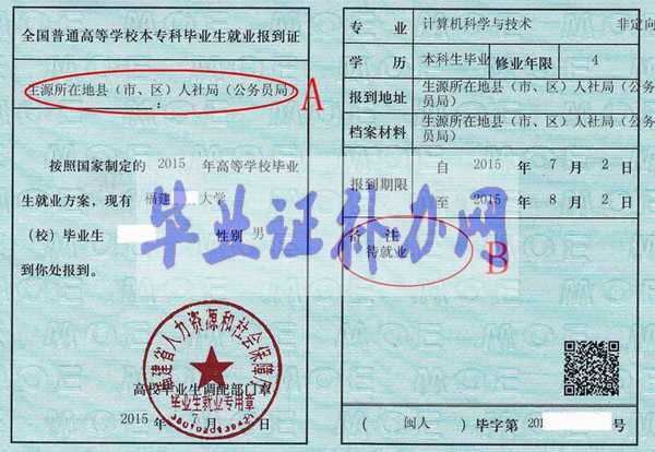福建省就業(yè)報(bào)到證樣本圖片模板